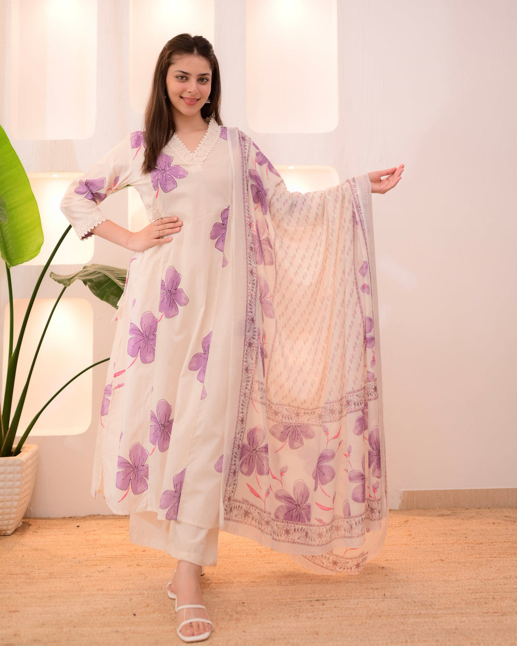 Orchid Flora Cotton A Line Suit
