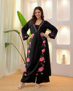 Black Lotus Cotton A Line Kurta Palazzo Set
