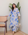 Blue Floral A Line Cotton Kurta Set