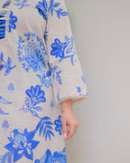 Blue Floral A Line Cotton Kurta Set