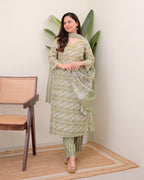 Pista Green Floral Cotton Suit