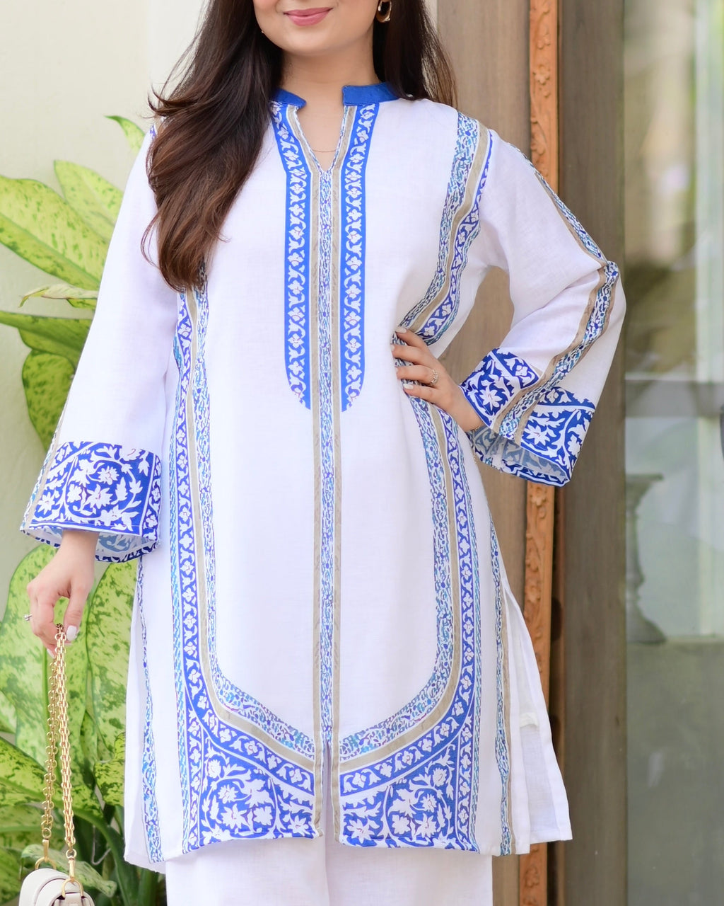 White Blue Moroccan Pakistani Cotton Linen Co-ord