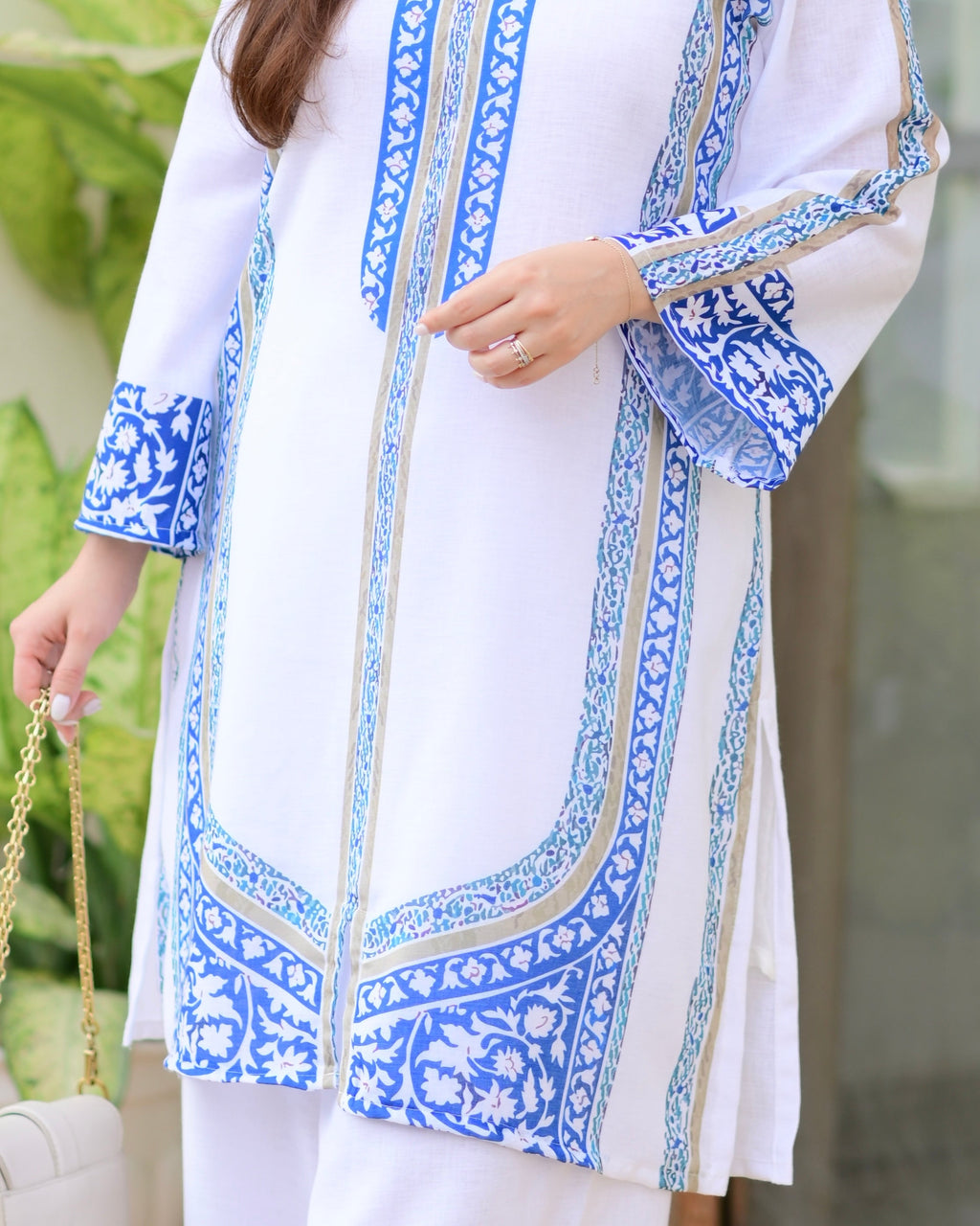 White Blue Moroccan Pakistani Cotton Linen Co-ord