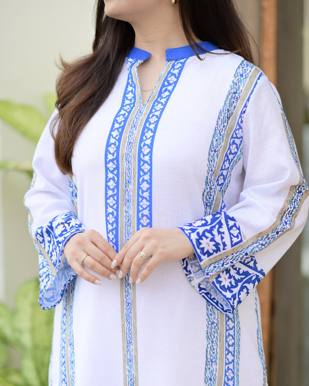 White Blue Moroccan Pakistani Cotton Linen Co-ord