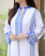 White Blue Moroccan Pakistani Cotton Linen Co-ord
