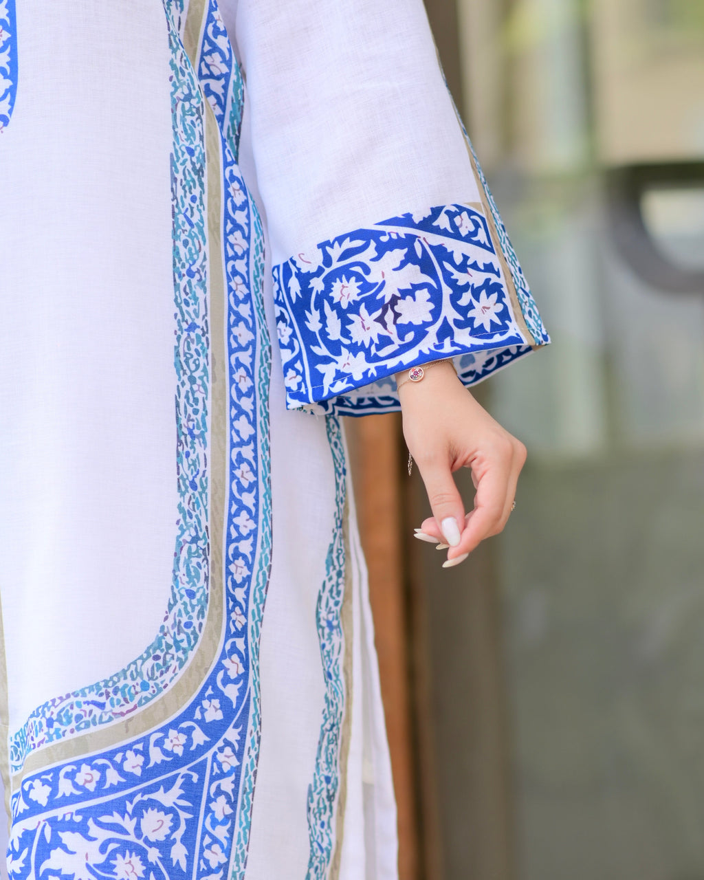 White Blue Moroccan Pakistani Cotton Linen Co-ord
