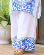 White Blue Moroccan Pakistani Cotton Linen Co-ord