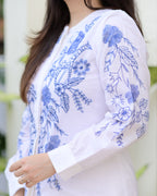 White Blue Threadwork Cotton Co-ord
