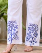 White Blue Threadwork Cotton Co-ord