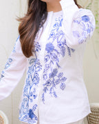 White Blue Threadwork Cotton Co-ord