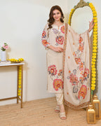 Ivory Gulbahaar Natural Crepe Handwork Festive Suit