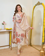 Ivory Gulbahaar Natural Crepe Handwork Festive Suit