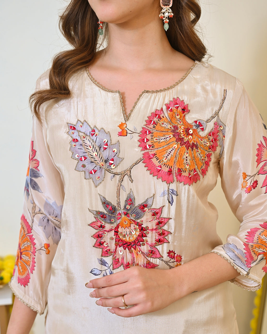 Ivory Gulbahaar Natural Crepe Handwork Festive Suit