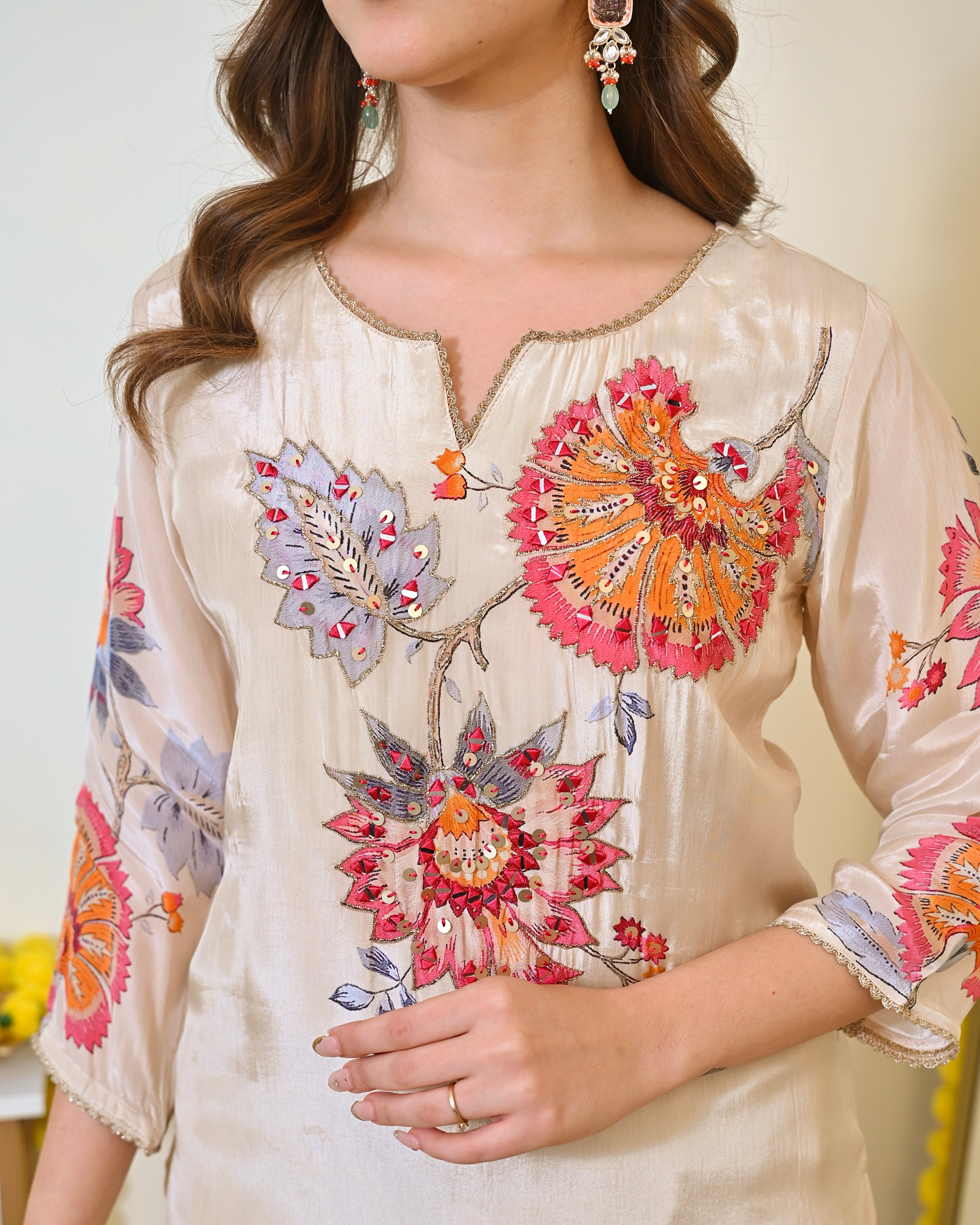 Ivory Gulbahaar Natural Crepe Handwork Festive Suit