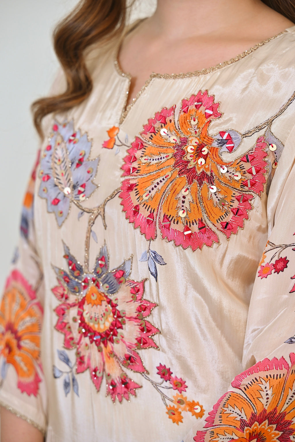 Ivory Gulbahaar Natural Crepe Handwork Festive Suit