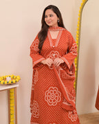 Rust Bandhej Cotton A Line Suit Set