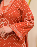 Rust Bandhej Cotton A Line Suit Set