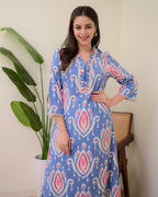 Blue Baroque A Line Cotton Kurta Set