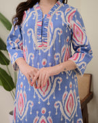 Blue Baroque A Line Cotton Kurta Set