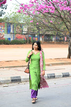 Parrot green Pure Kota hand embroidered  Kurta Set