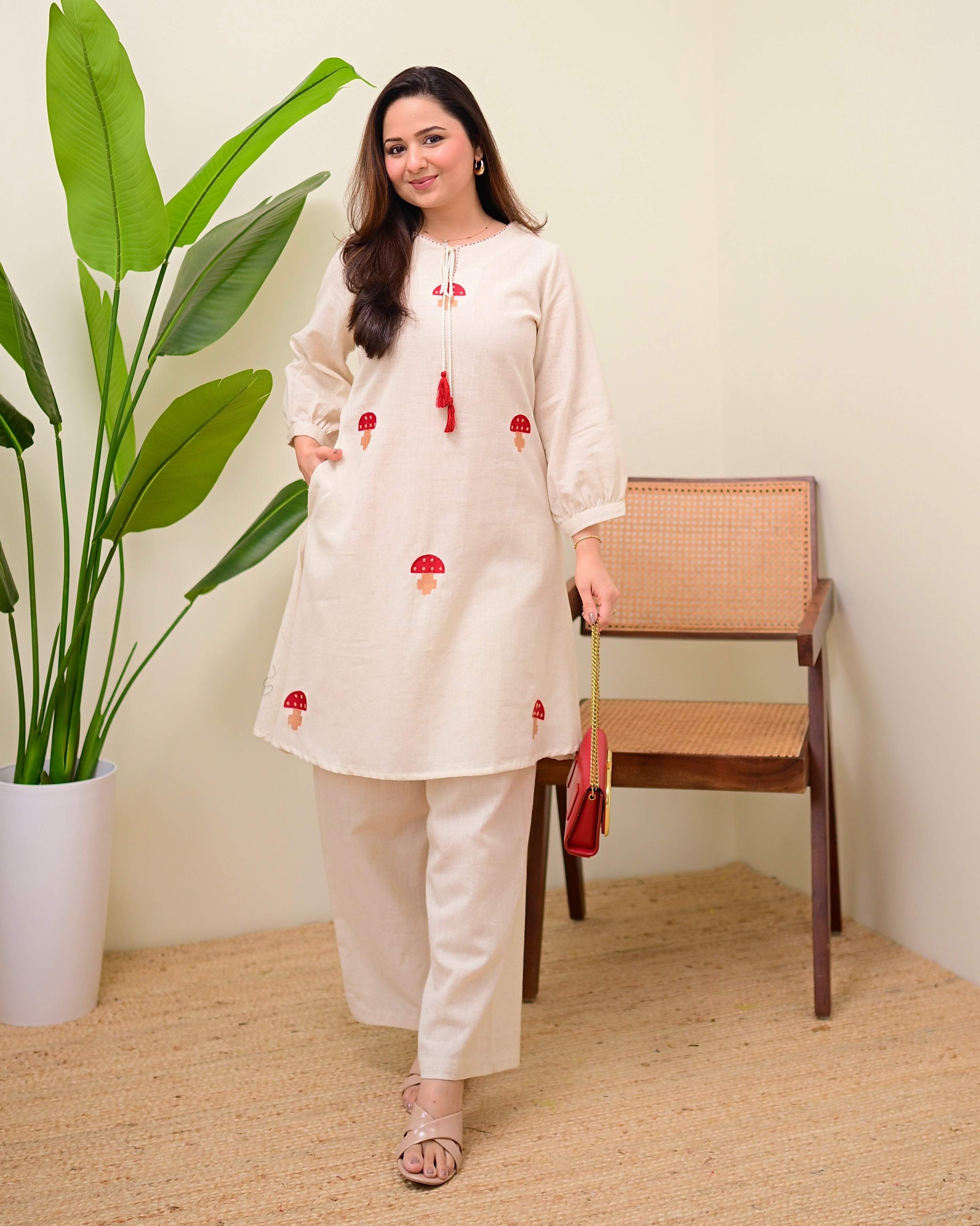 Ivory Red Mushroom Magic Cotton Co-ord