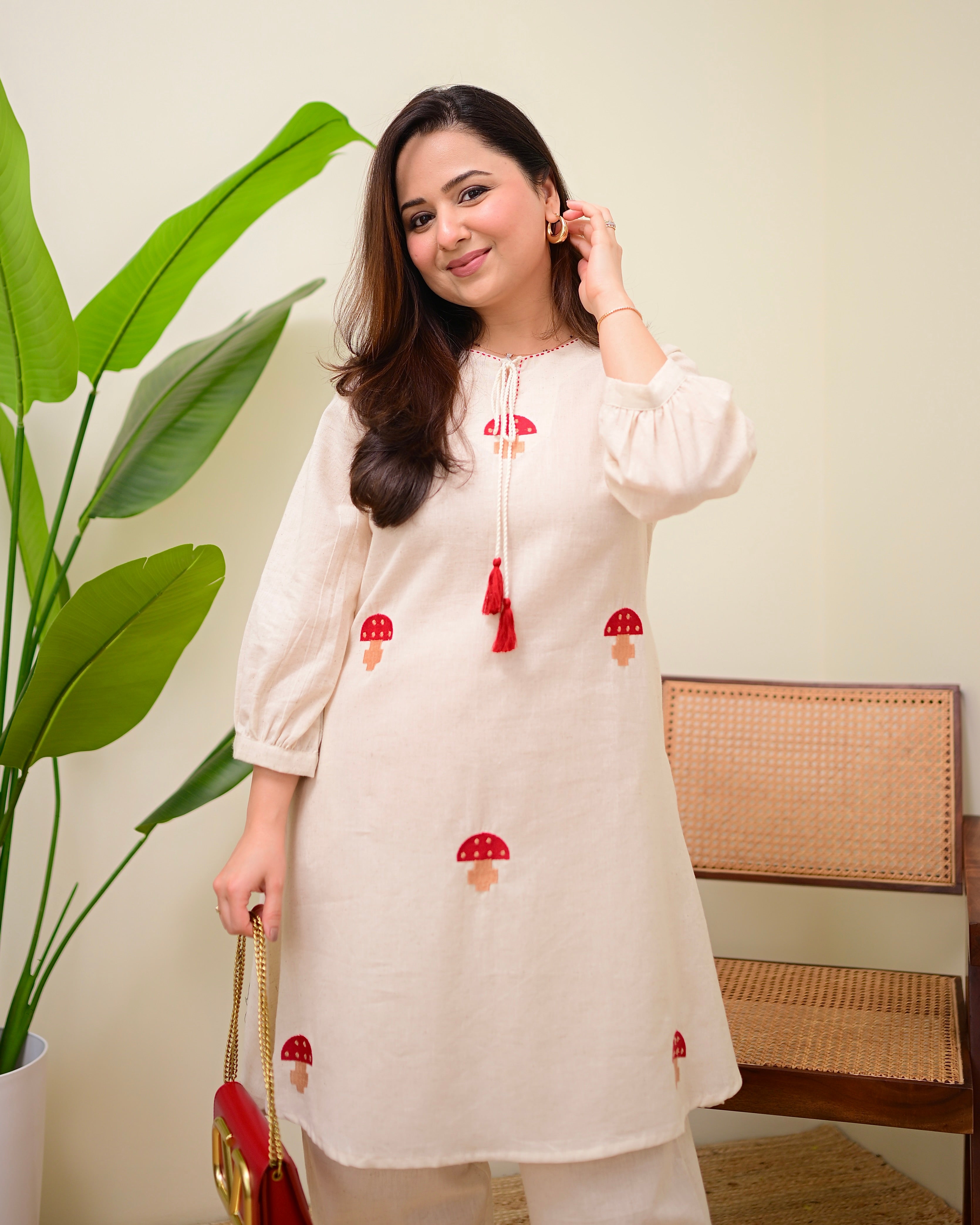 Ivory Red Mushroom Magic Cotton Co-ord
