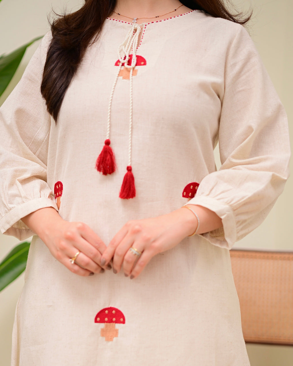 Ivory Red Mushroom Magic Cotton Co-ord