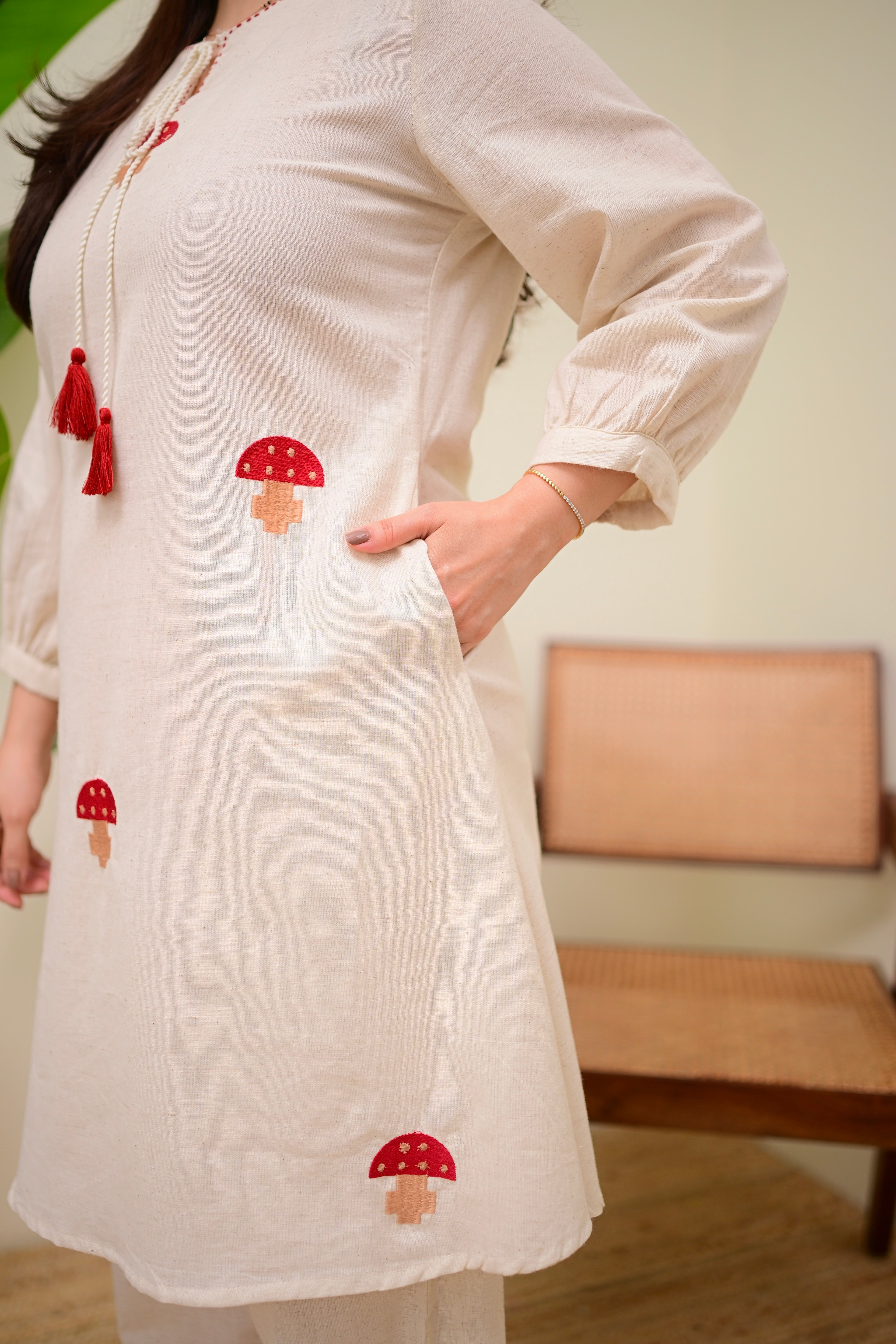 Ivory Red Mushroom Magic Cotton Co-ord