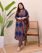 Blue Ajrak Printed Cotton Suit