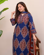 Blue Ajrak Printed Cotton Suit