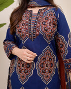 Blue Ajrak Printed Cotton Suit