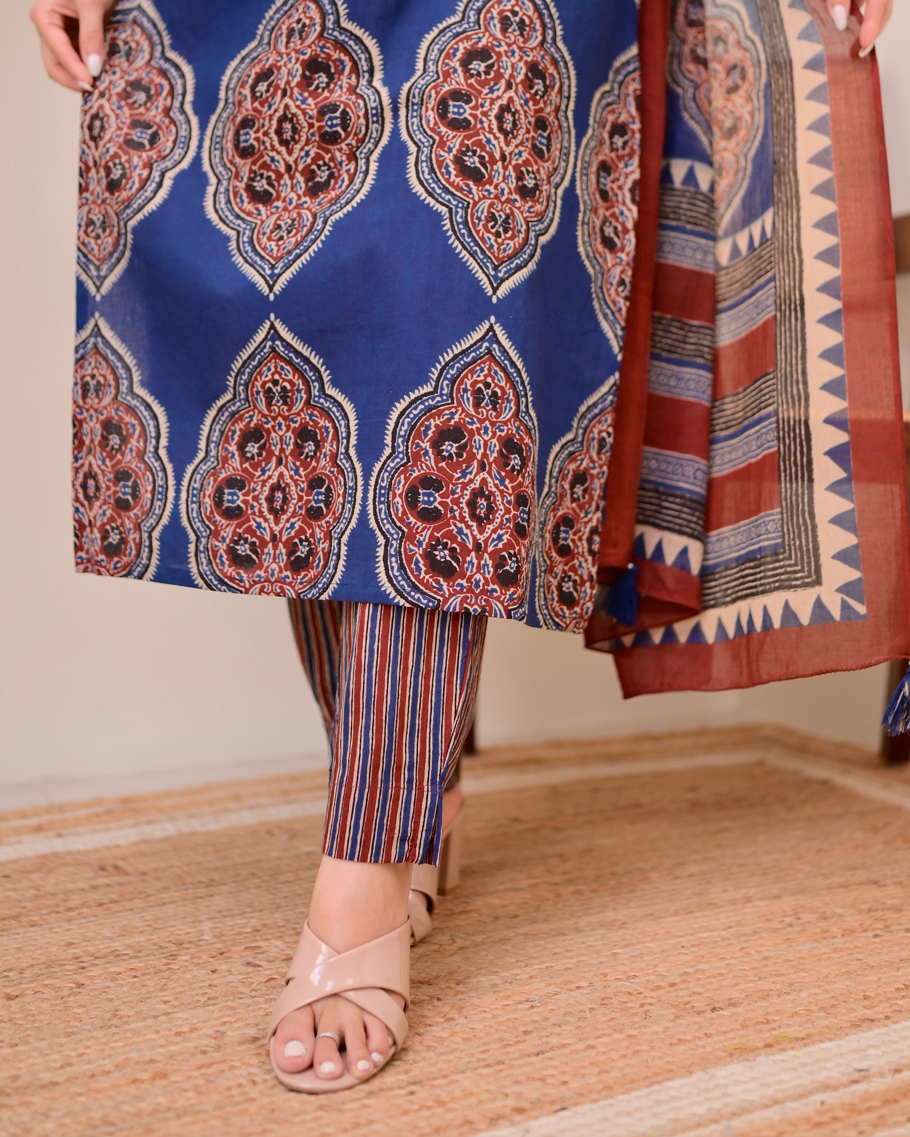 Blue Ajrak Printed Cotton Suit