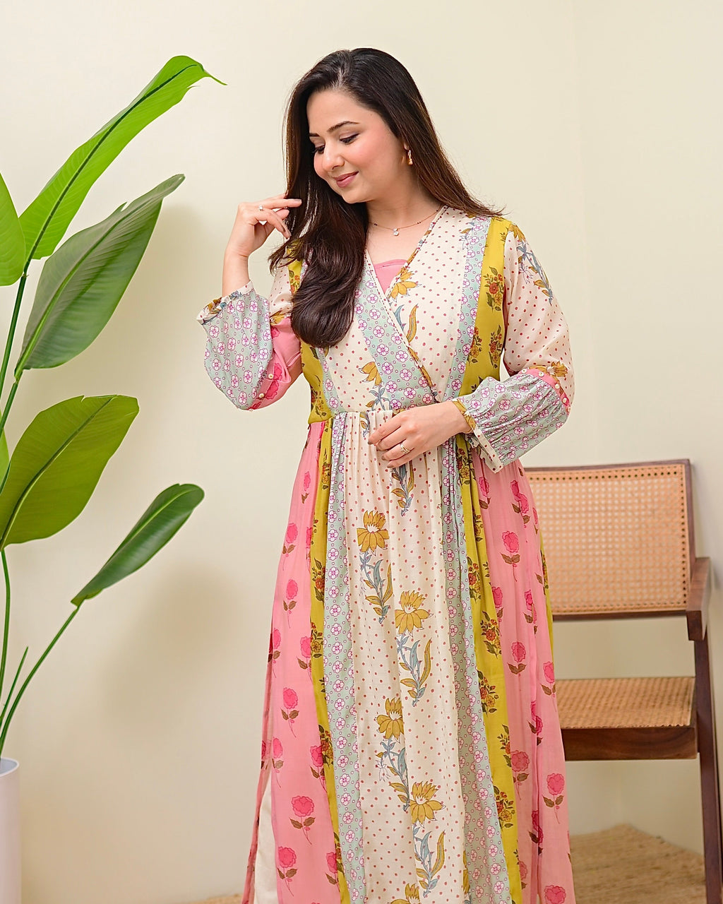 Soft Garden Pastel Hues Mul Chanderi A Line Kurta Set