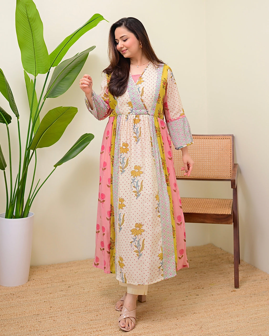 Soft Garden Pastel Hues Mul Chanderi A Line Kurta Set