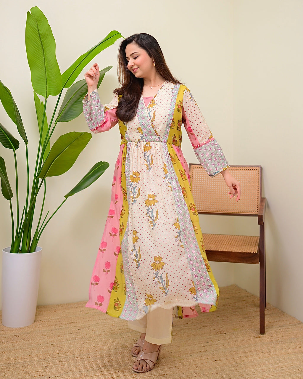 Soft Garden Pastel Hues Mul Chanderi A Line Kurta Set