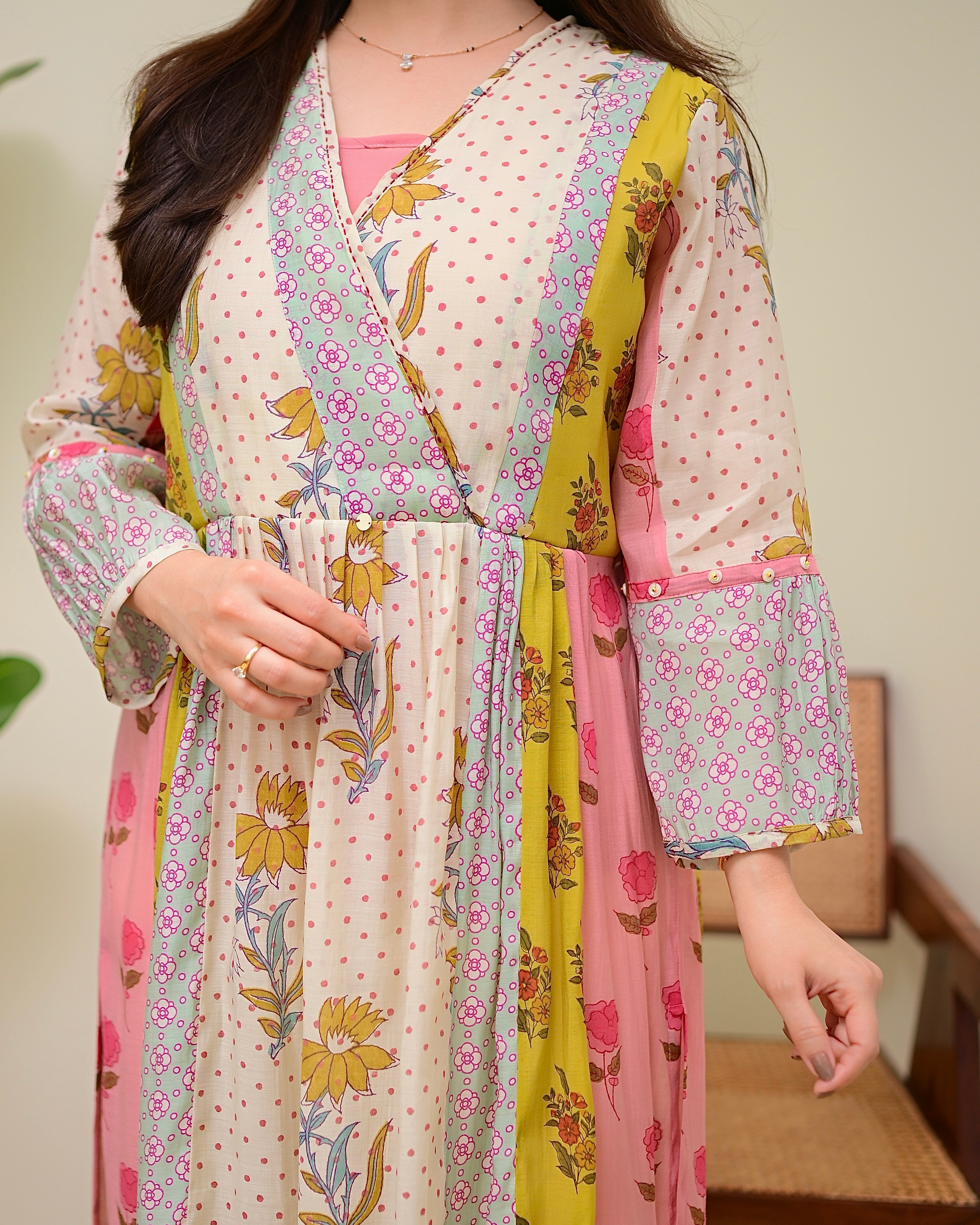 Soft Garden Pastel Hues Mul Chanderi A Line Kurta Set