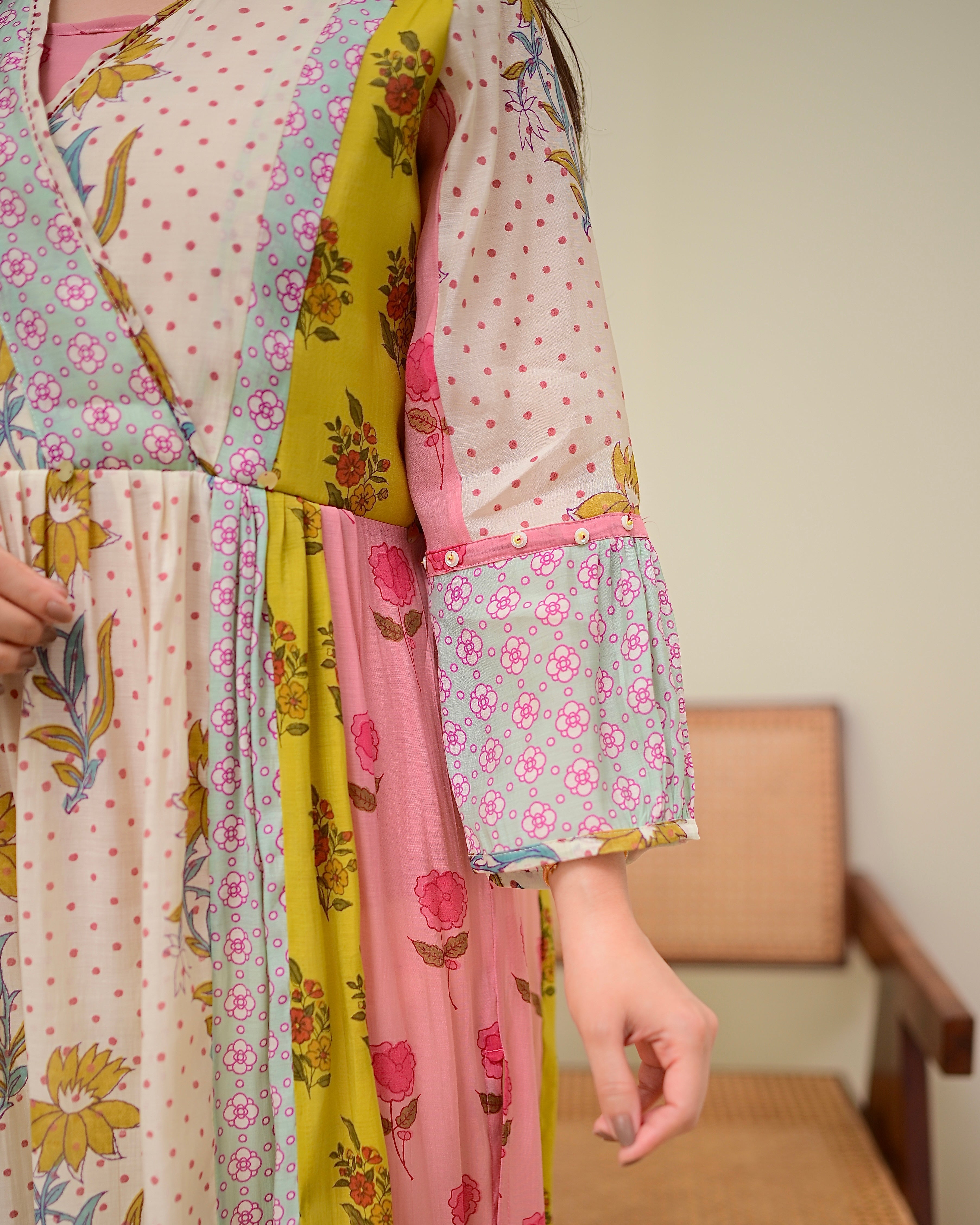 Soft Garden Pastel Hues Mul Chanderi A Line Kurta Set