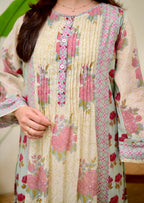 Ivory Blue Summer Rose Drift Pintex A Line Kurta Set