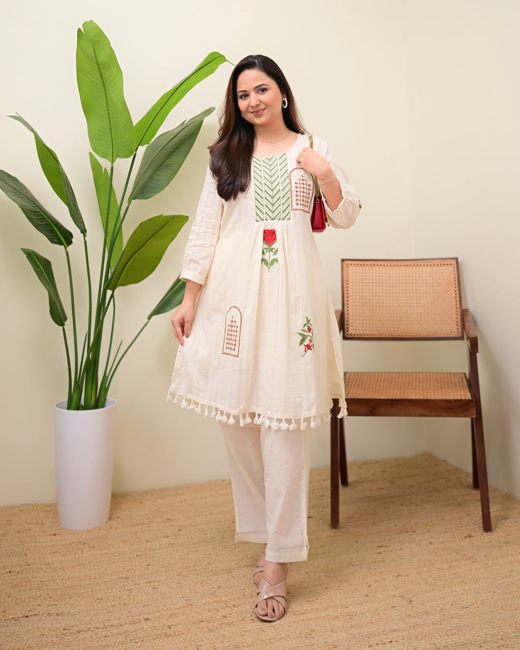 Ivory Rosewood Garden Threadwork Cotton Co-ord