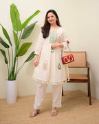 Ivory Rosewood Garden Threadwork Cotton Co-ord