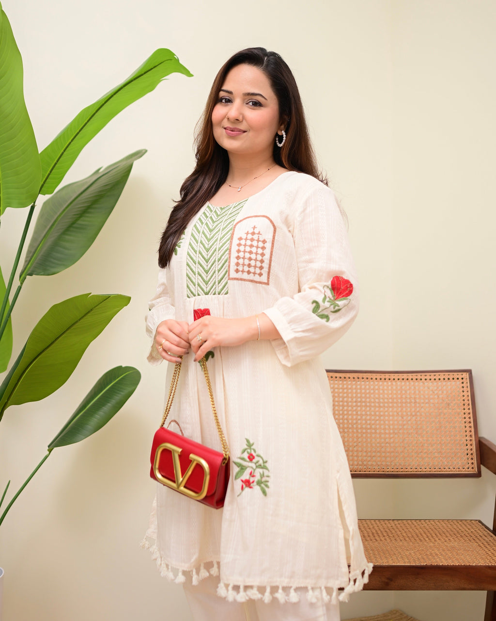 Ivory Rosewood Garden Threadwork Cotton Co-ord