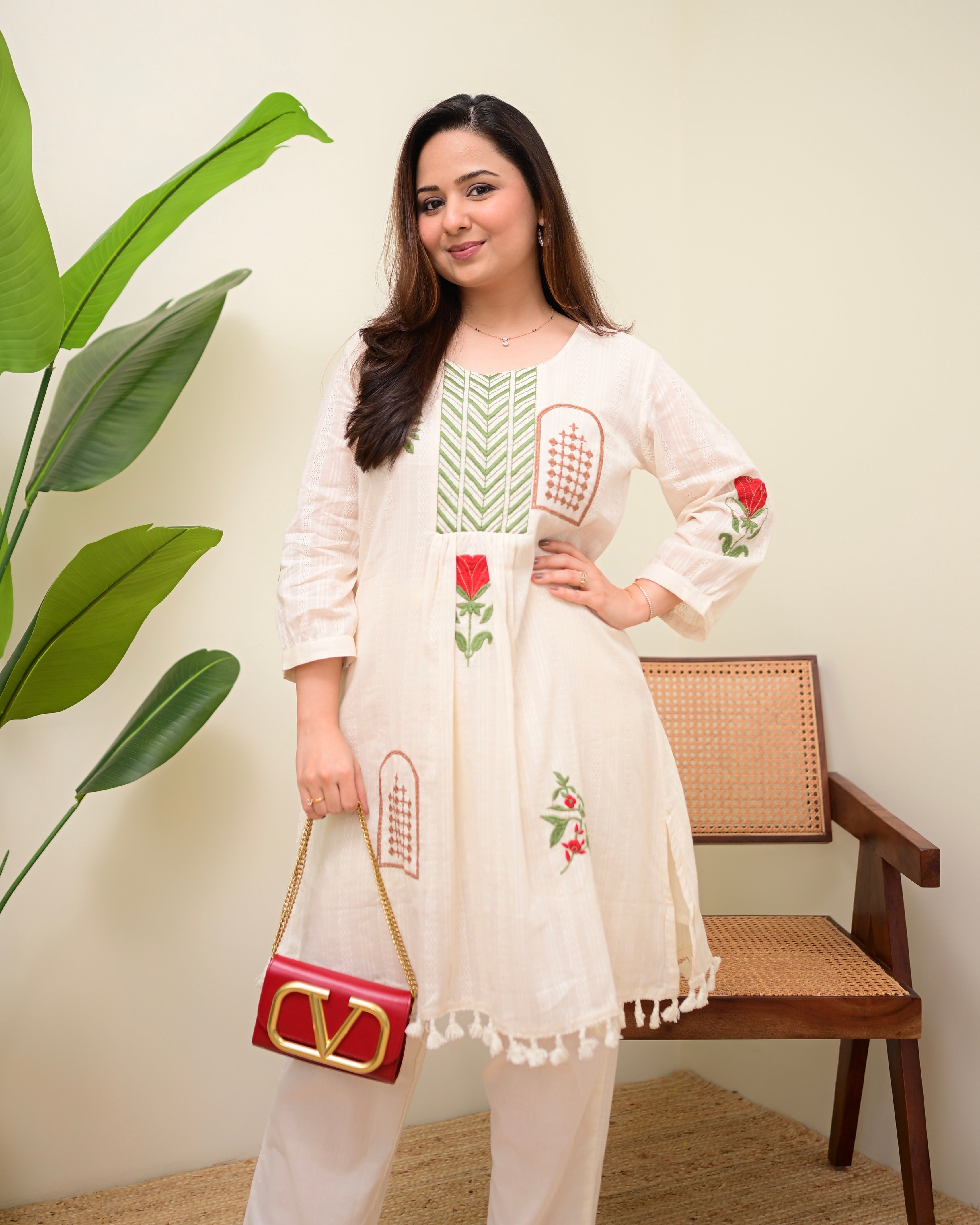 Ivory Rosewood Garden Threadwork Cotton Co-ord
