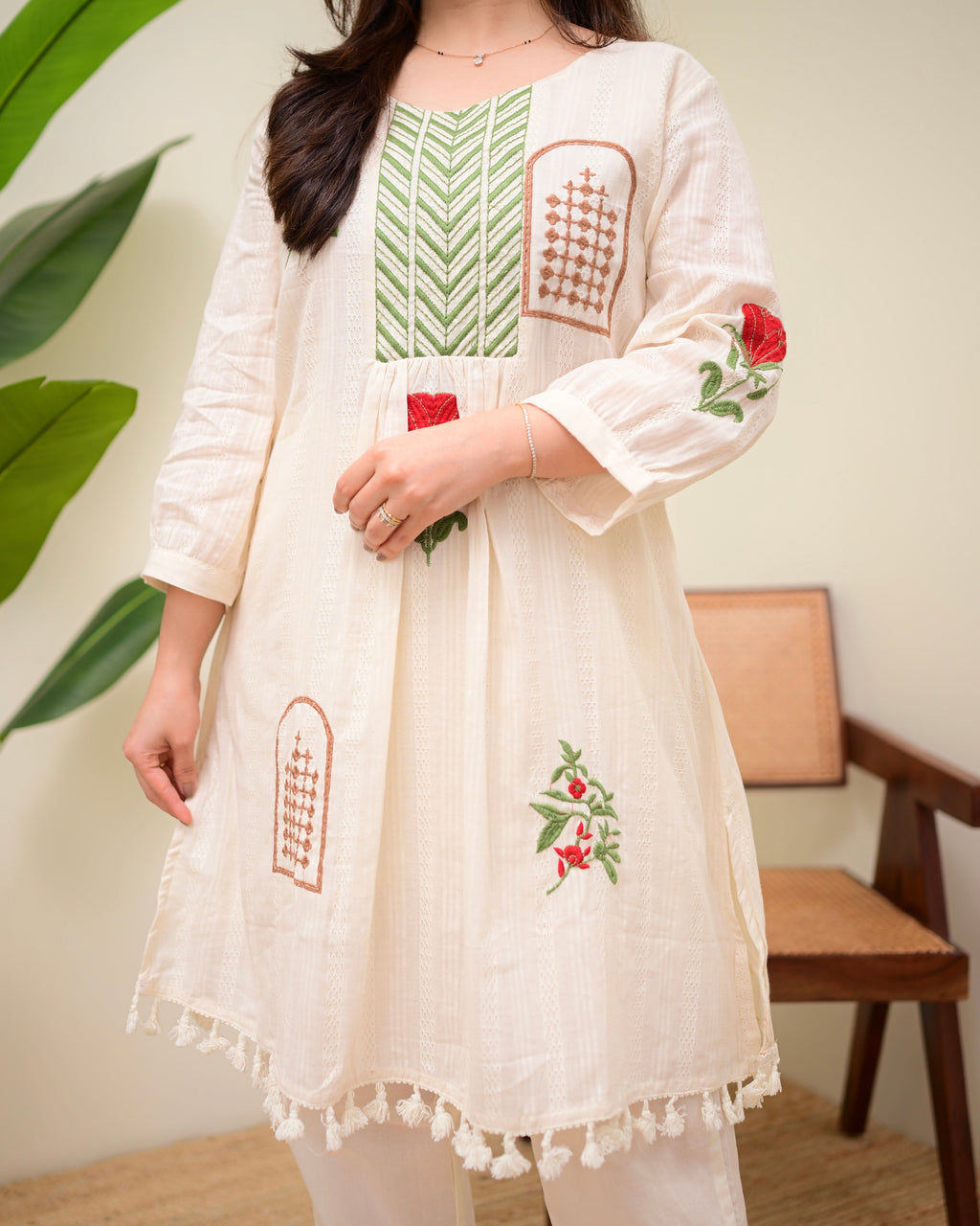 Ivory Rosewood Garden Threadwork Cotton Co-ord
