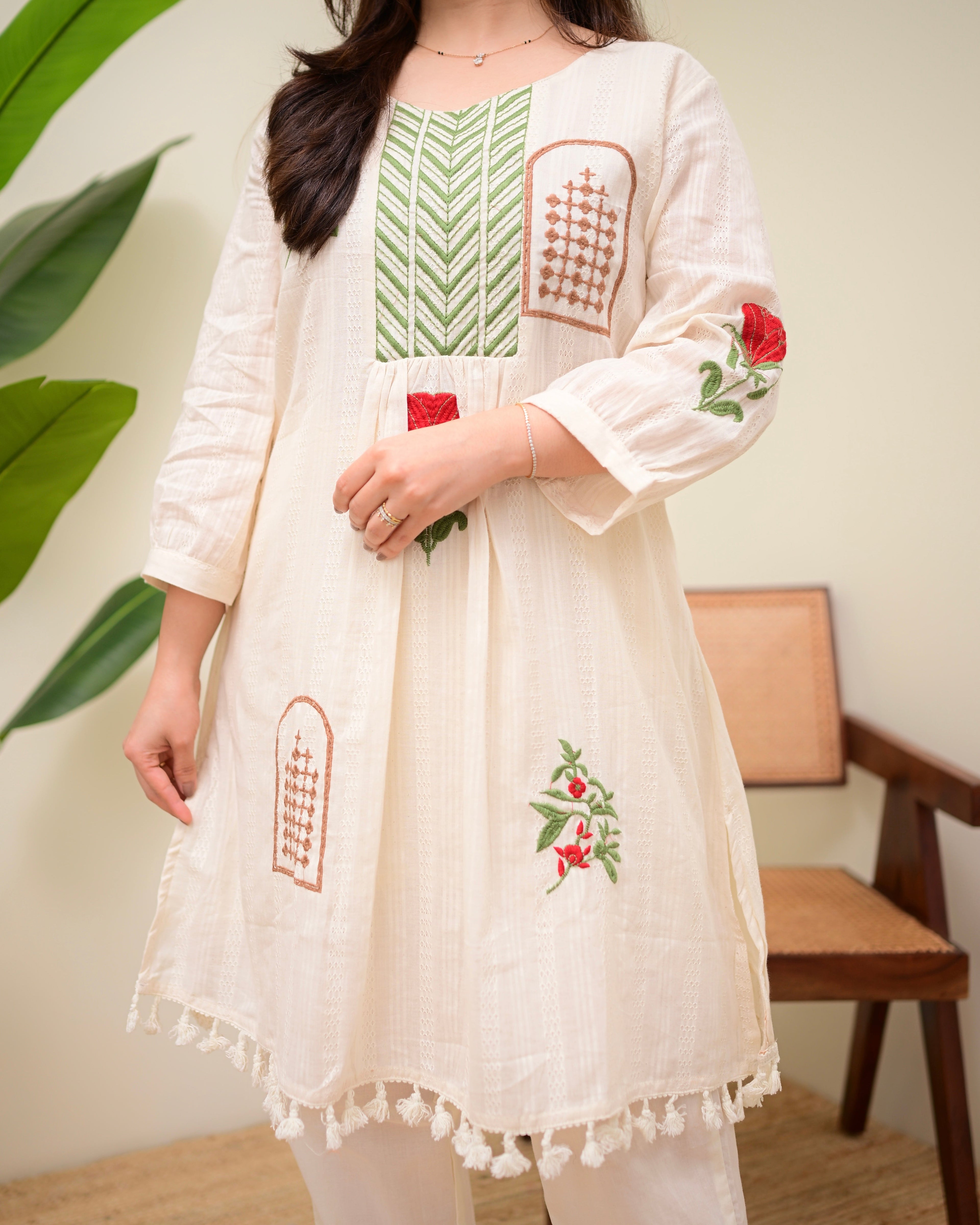 Ivory Rosewood Garden Threadwork Cotton Co-ord