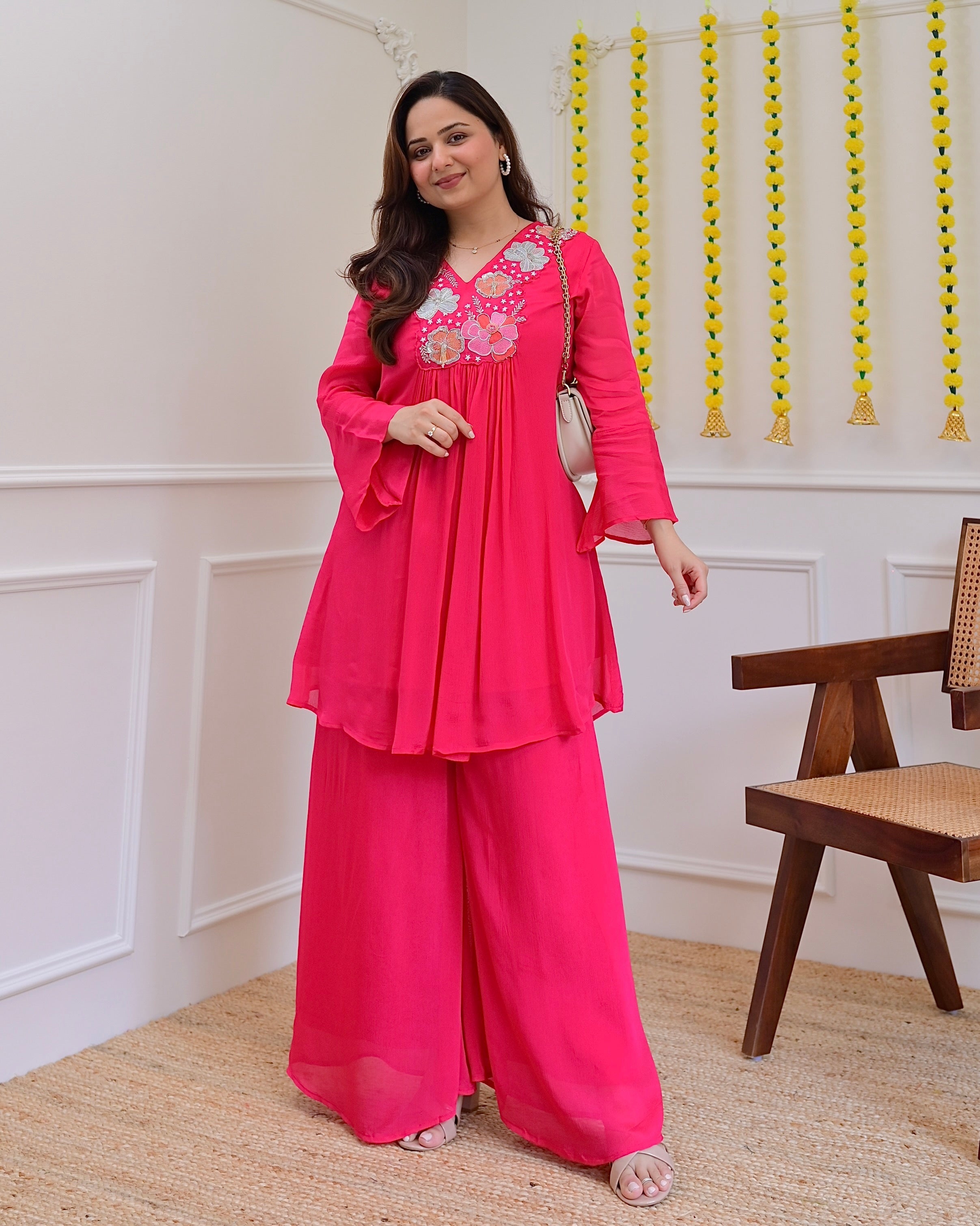 Pink Handwork Chinnon Festive Co-ord