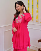 Pink Handwork Chinnon Festive Co-ord