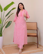 Pink Candy Striped Luxe Cotton Kurta Set