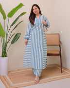 Blue Skyline Striped Luxe Cotton Kurta Set