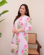 Pink Lush Bloom Cotton A Line Kurta Set
