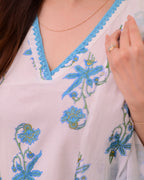 Blue White Floral Mul Cotton Suit